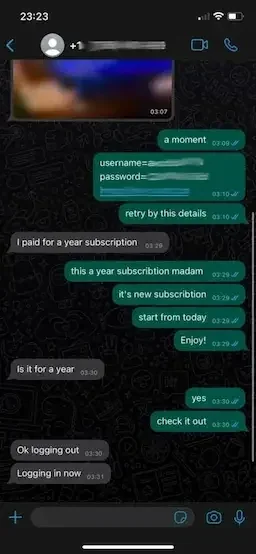 WhatsApp conversation with a customer, 4 of 5